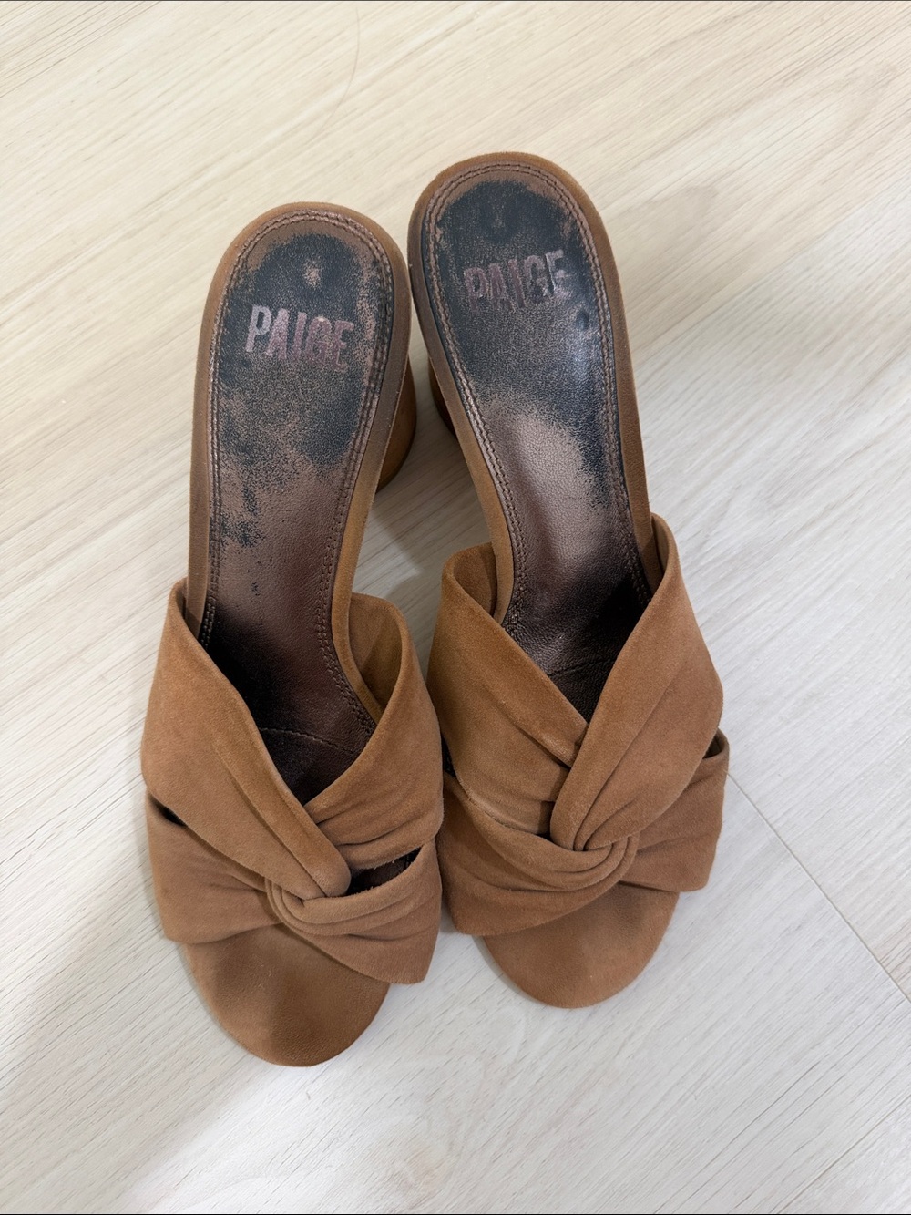 PAIGE Tan Suede Knot-Front Mules